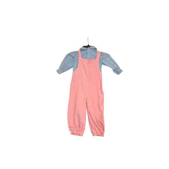 Vintage Toddle Tyke Pink Corduroy Overalls With Blue Gingham Shirt & Kitty Appli - Picture 4 of 7